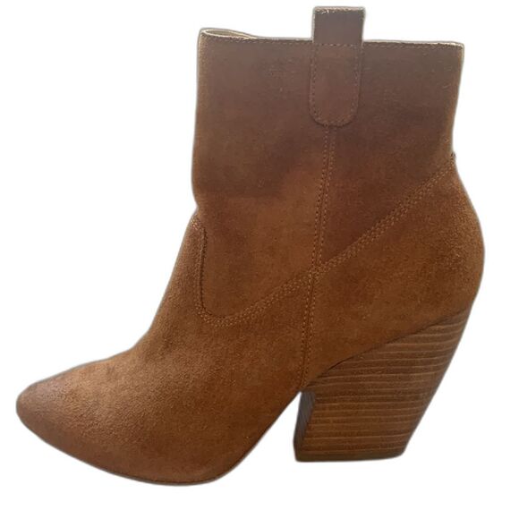 Pelle Moda Booties Brown Suede Ankle Boots Block Heel Womens Size 9 Western Boho - Picture 3 of 12